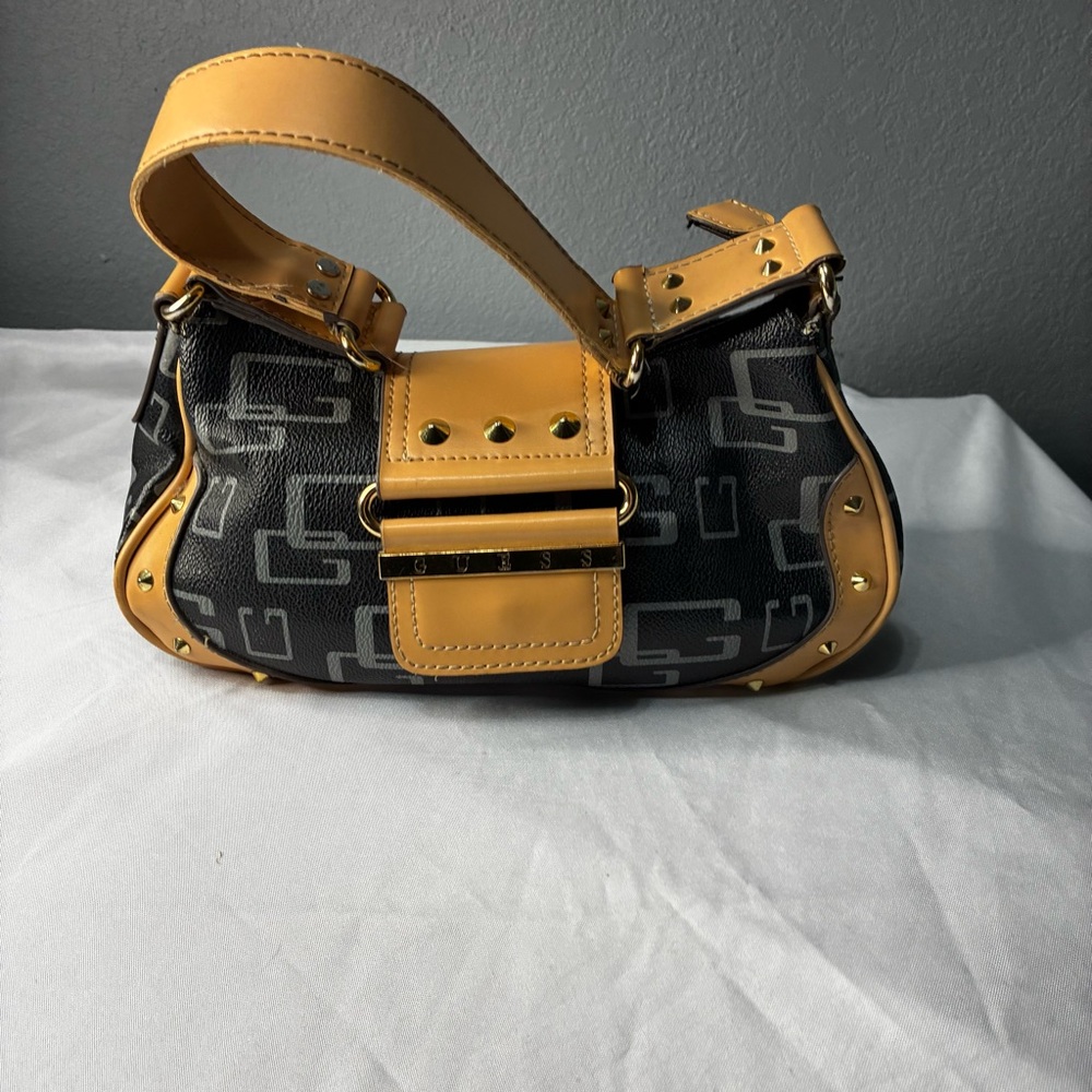 GUESS Black and Gold Shoulder Bag